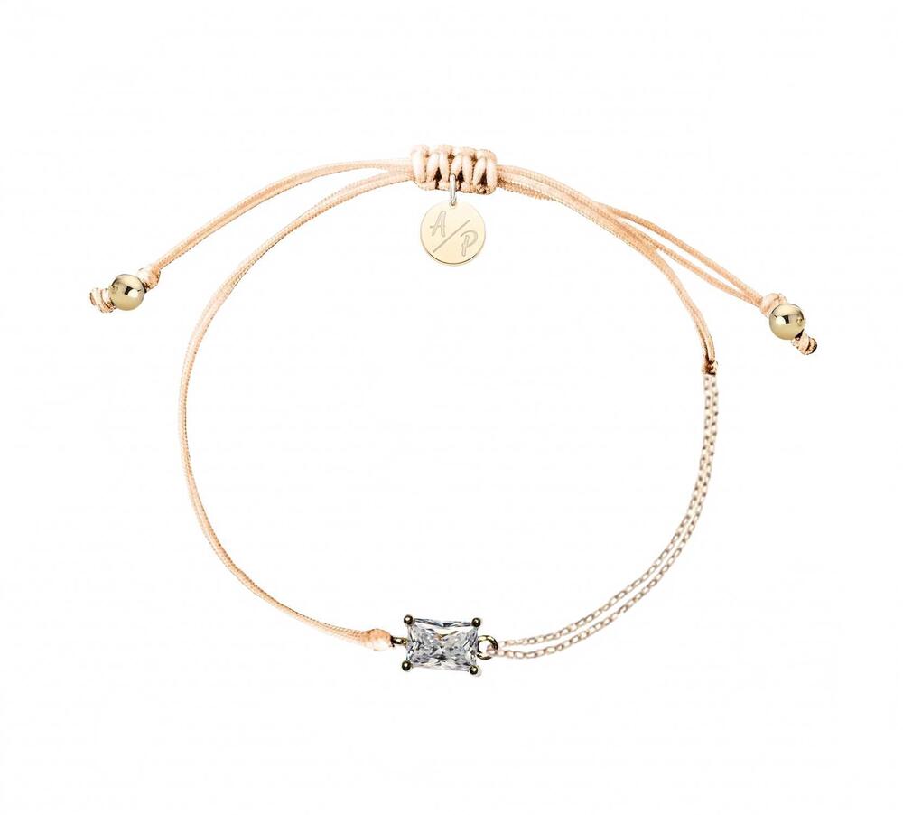 NEW ADRIANA PAPPAS women's cz emerald cut bracelet on colored cord in cantaloupe